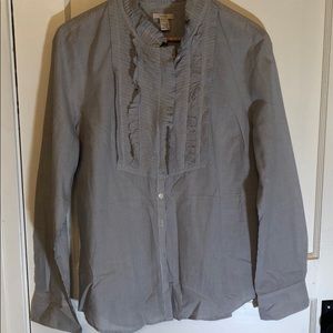 J Crew long-sleeve ruffle detail front button up